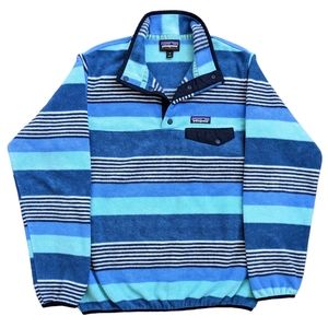 Patagonia Synchilla Snap T Fleece Pullover Womens Size Meduim Blue White Striped